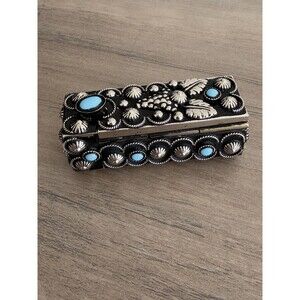 Vintage Silver Turquoise Lipstick Holder Rare Flower Design
